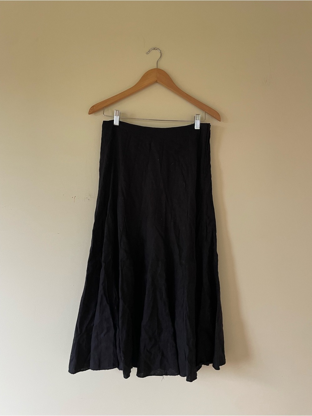Atmosphere Black linen blend tea Skirt - Flowing A-Line Silhouette fall academia